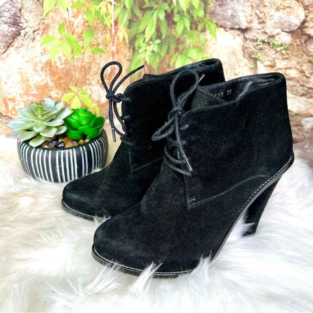OPENING CEREMONY Quiet Luxury Black Suede Lace-Up Ankle Boots, 36